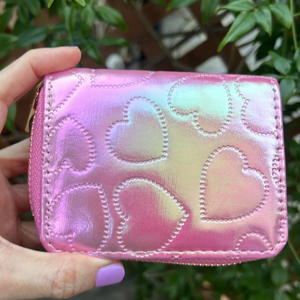 Iridescent Pink Heart Embossed Boho Wallet